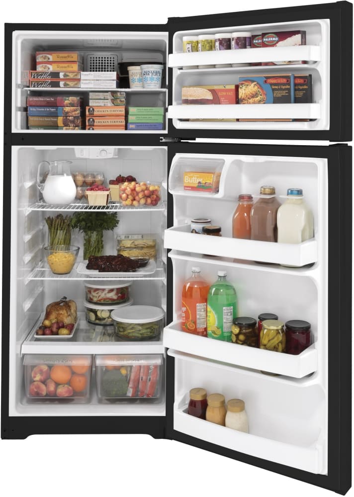 Ge Gte18dtnrbb 28 Inch Top Freezer Refrigerator With 17 5 Cu Ft Capacity Led Lighting Adjustable Wire Shelves Full Width Door Shelves Reversible Hinges Frost Free Sabbath Mode Star K Certified And Energystar Qualified Black