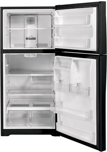 Ge Gts22kgnrbb 33 Inch Top Freezer Refrigerator With 21 9 Cu Ft Capacity Full Width Adjustable Glass Shelves Sliding Deli Drawer Dual Controls Spillproof Freezer Floor High Gloss Finish Sabbath Mode And Star K Certified Black