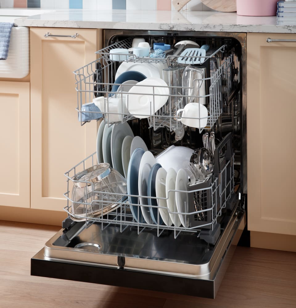 GE GDT650SMVES 24 Inch Fully Integrated Dishwasher with 16 Place Settings 47 dBA 5 Wash Cycles Full 3rd Rack Dry Boost Steam Sani 4 Bottle Wash