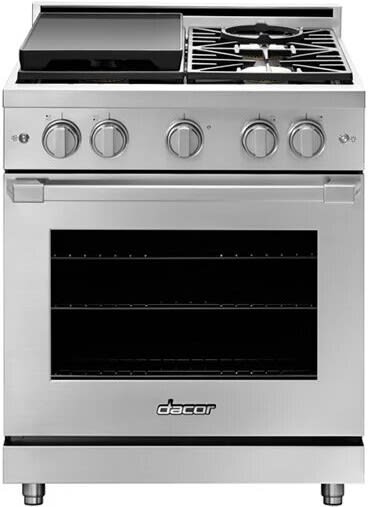 Dacor Hgpr30slp 30 Inch Freestanding Professional Gas Range With 4 Sealed Burners 5 2 Cu Ft Oven Capacity Continuous Grates Self Clean Infrared Ceramic Broiler Three Part Convection System Simmersear Burners Perma Flame And Smartflame