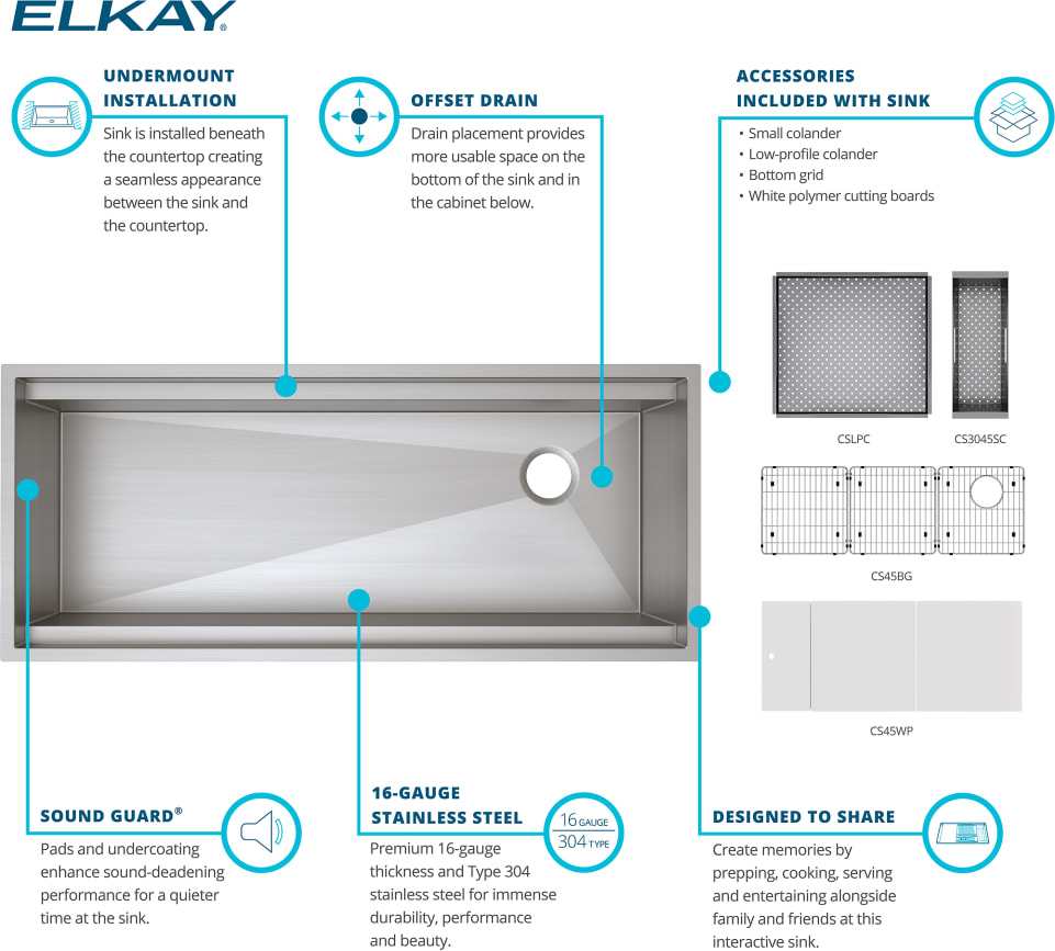 Elkay CS45WPK 45 1/2 Inch Circuit Chef Workstation Undermount Single