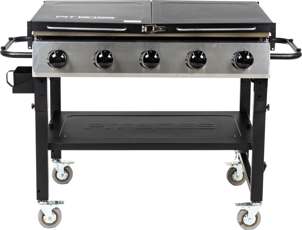 Pit Boss 10762 77 Inch Portable Gas Griddle with 753 sq. in. Cooking Area,  62,000 BTU, 5 Gas Burners, Built-In Side Shelves, 2-Side Handles, Push And  Turn Ignition, and Pre Seasoned Griddle Top