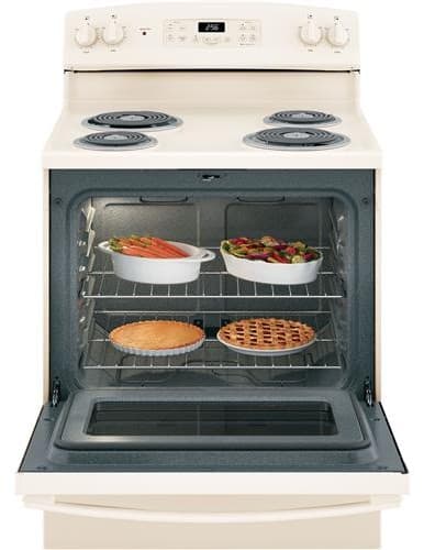 Ge Jb256dmcc 30 Inch Freestanding Electric Range With 4 Coil Elements 5 0 Cu Ft Oven Capacity Storage Drawer Self Clean Oven Dual Element Bake Electronic Clock Timer Sensi Temp Technology And Sabbath Mode Bisque