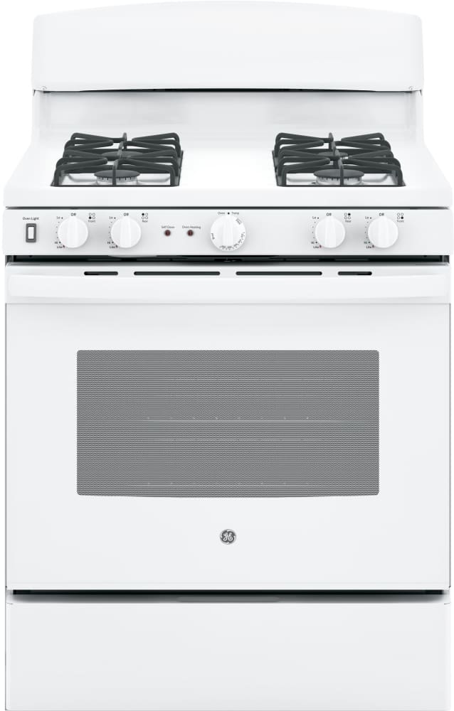 GE JGB450DEKWW 30 Inch Freestanding Gas Range with Precise Simmer Burner, Storage Drawer, Self-Clean, 4 Sealed Burners, 5.0 cu. ft. Oven and In-Oven Broiling: White
