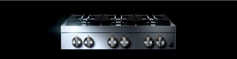 Jennair Jgcp436hl 36 Inch Gas Rangetop With Dual Stacked Powerburners Halo Effect Knobs 15 Rangetop Configurations Cast Iron Grates And Electronic Ignition With Flame Sensing Reignition