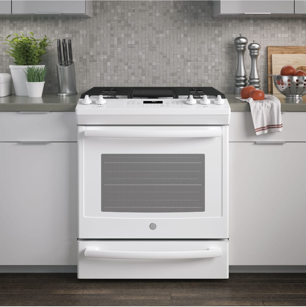 GE JGS760DELWW 30 Inch SlideIn Gas Range with Convection, Dishwasher