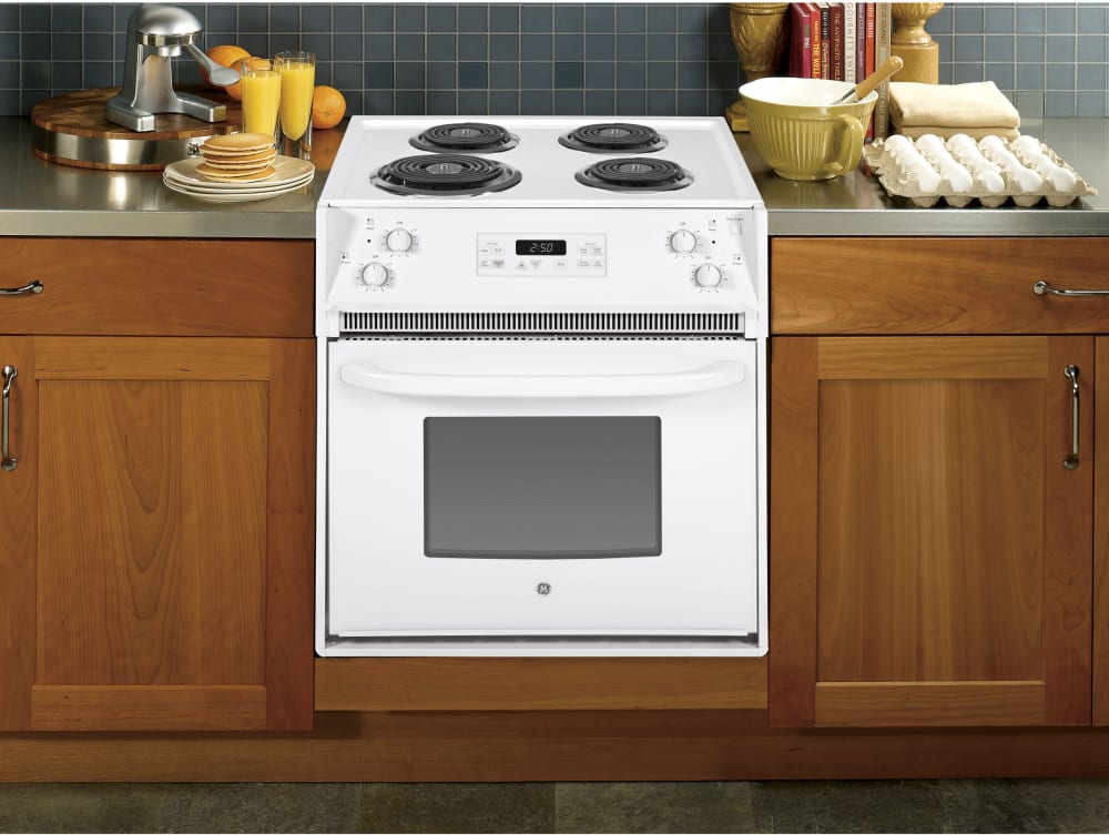 GE JM250DTWW 27 Inch Dropin Electric Range with 4 Coil Burners, 3.0 cu