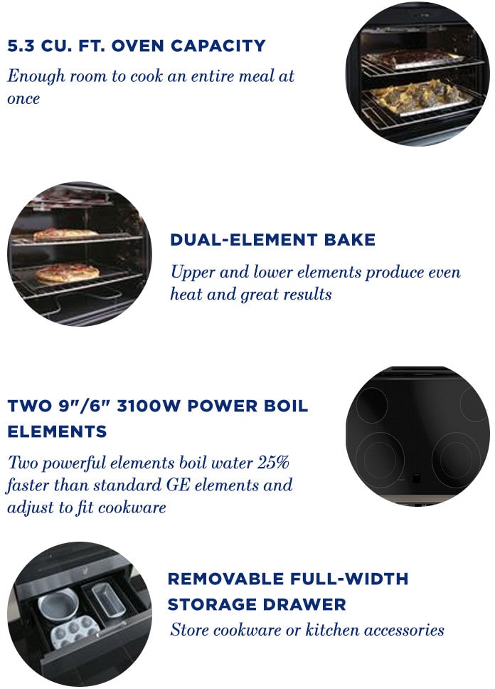 GE JS645DLWW 30 Inch SlideIn Electric Range with Power Boil, Self