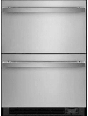 Jennair Jucfp242hm 24 Inch Built In Under Counter Refrigerator Freezer Drawers With 4 7 Cu Ft Capacity Filtered Crescent Ice Maker Obsidian Interior Led Lighting Temperature Alarm Smooth Close Drawers And Sabbath Mode Noir Stainless