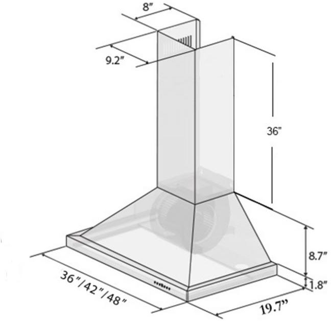 ZLINE KB2BCXXX36 Convertible Wall Mount Range Hood with 400 CFM