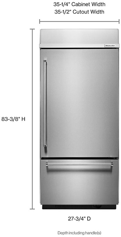 KitchenAid KBBR306ESS 36 Inch Built In Bottom Mount Refrigerator