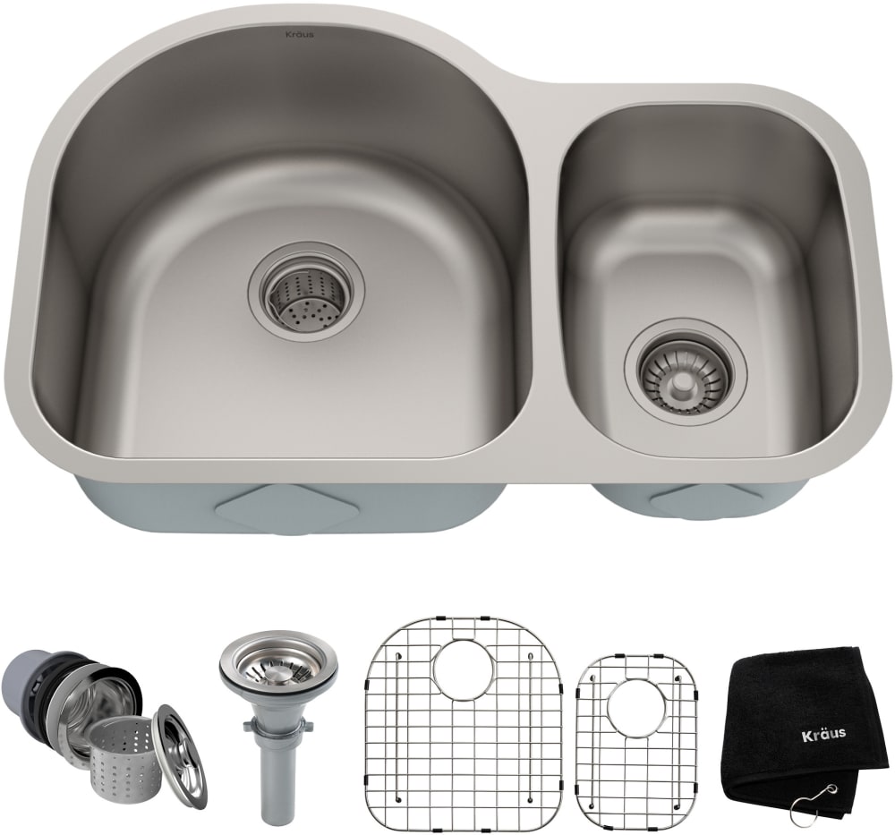 Kraus Kbu21 30 Inch Undermount 60 40 Double Bowl Kitchen Sink With 16 Gauge Stainless Steel Construction Scratch Resistant Finish Rear Set Drains Stainless Steel Basket Strainer And Bottom Grids