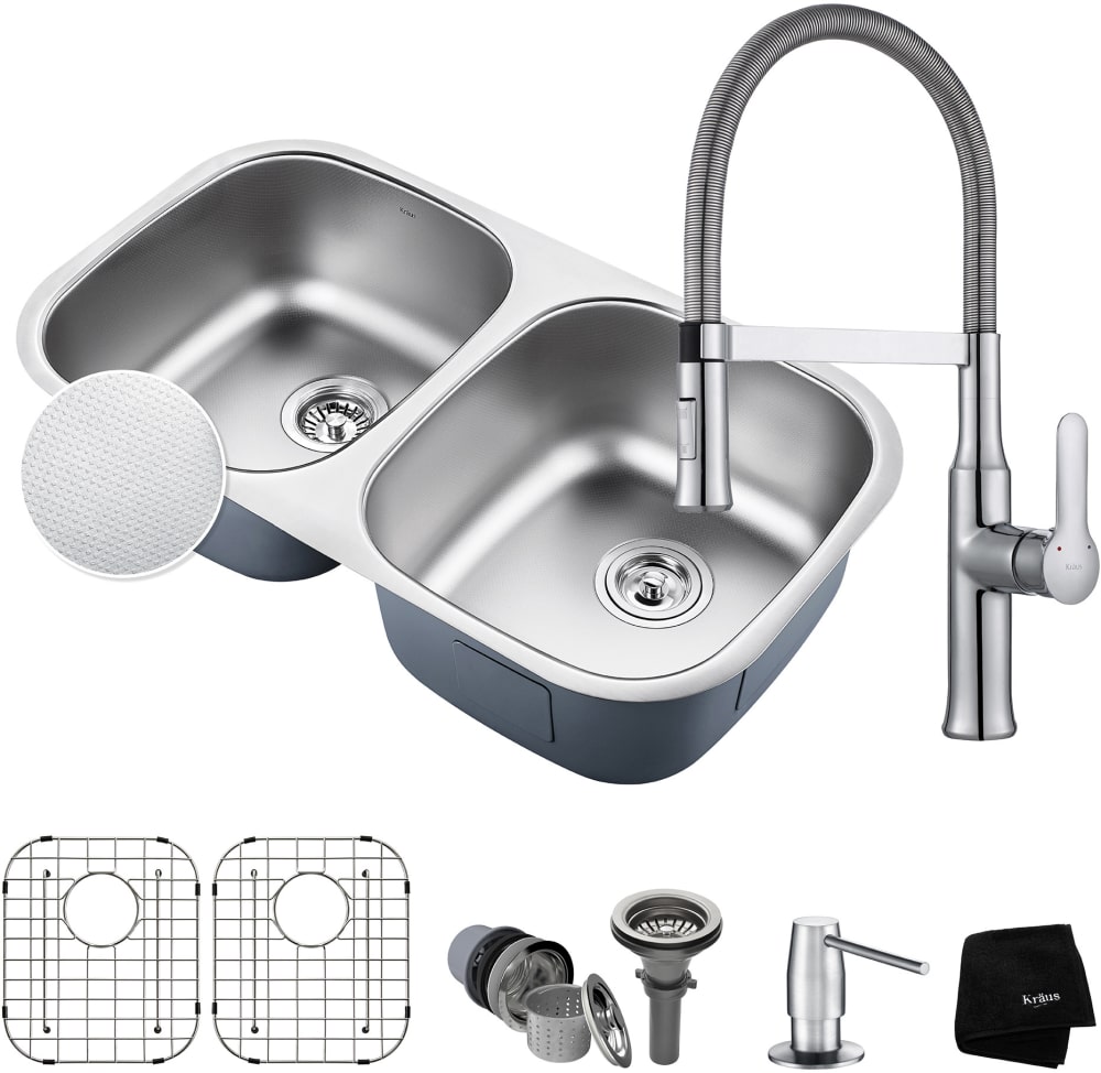 Kraus KBU22E164042CH 32 Inch Double Bowl Kitchen Sink and ...