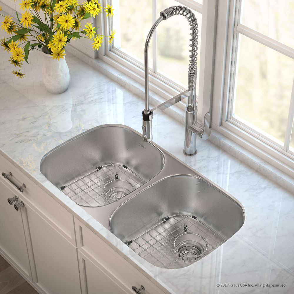 Kraus KBU22E 32 Inch MicroShield™ Undermount Double Bowl Kitchen Sink