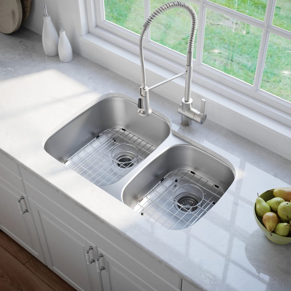 Kraus KBU23 32 Inch Undermount 60/40 Double Bowl Stainless Steel Kitchen Sink with 18-Gauge 