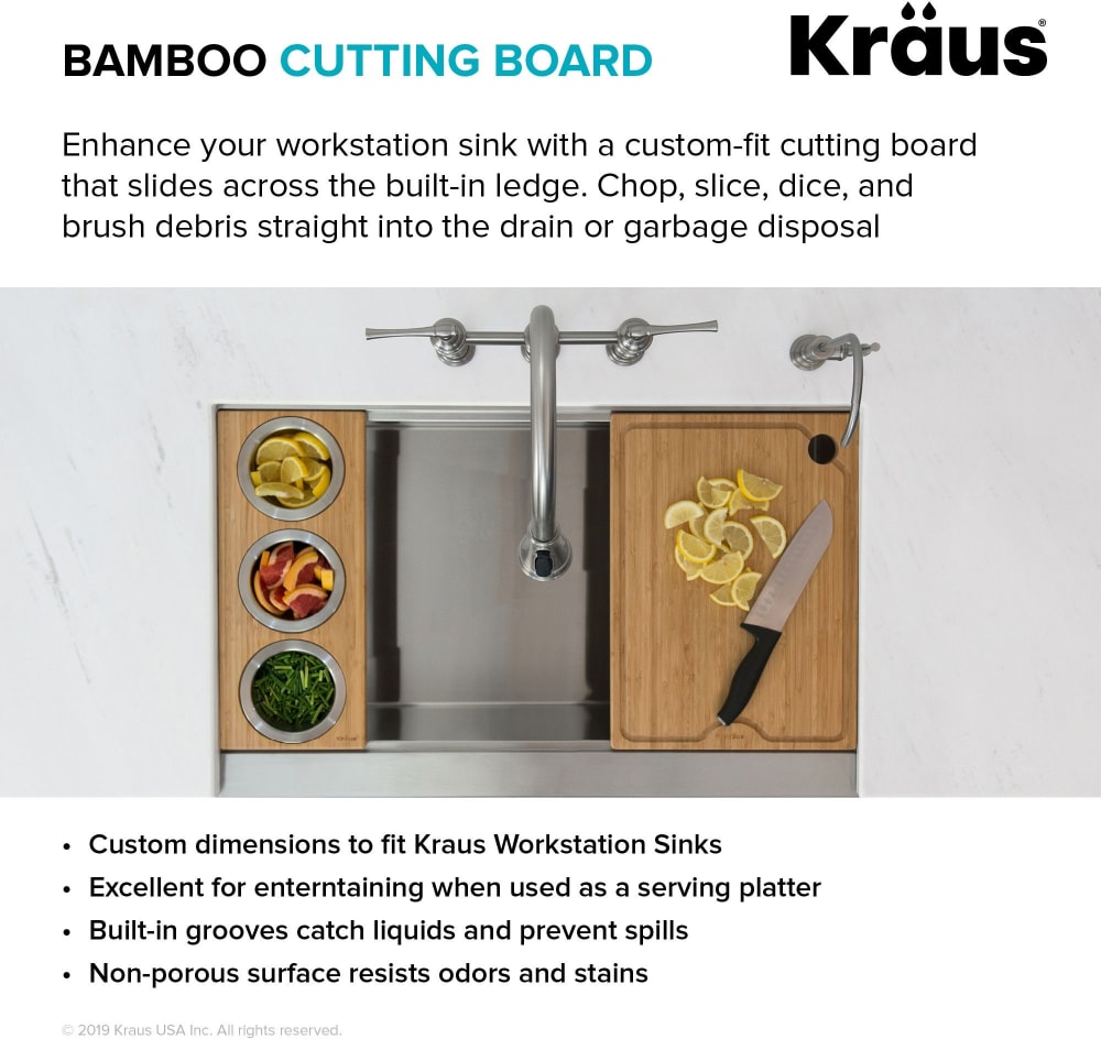 Kraus KCBWS103BB 12 Inch Solid Bamboo Cutting Board for Workstation