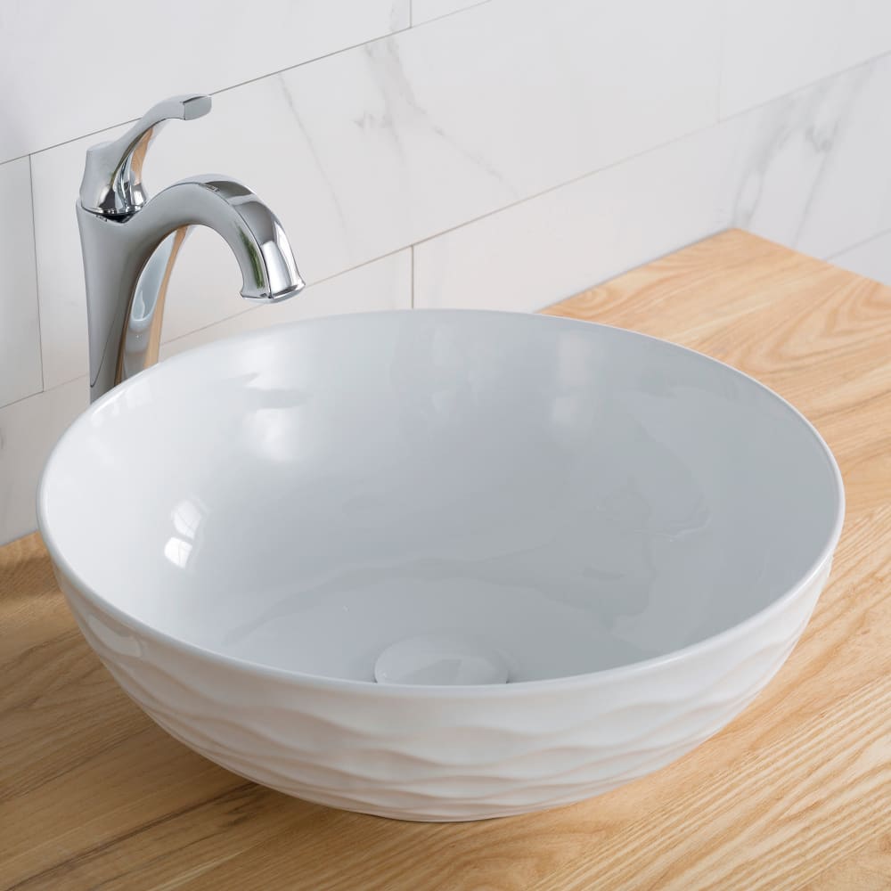 Kraus KCV200GWH 16 Inch Round Porcelain Ceramic Vessel Bathroom Sink with Ultra Slim Edges