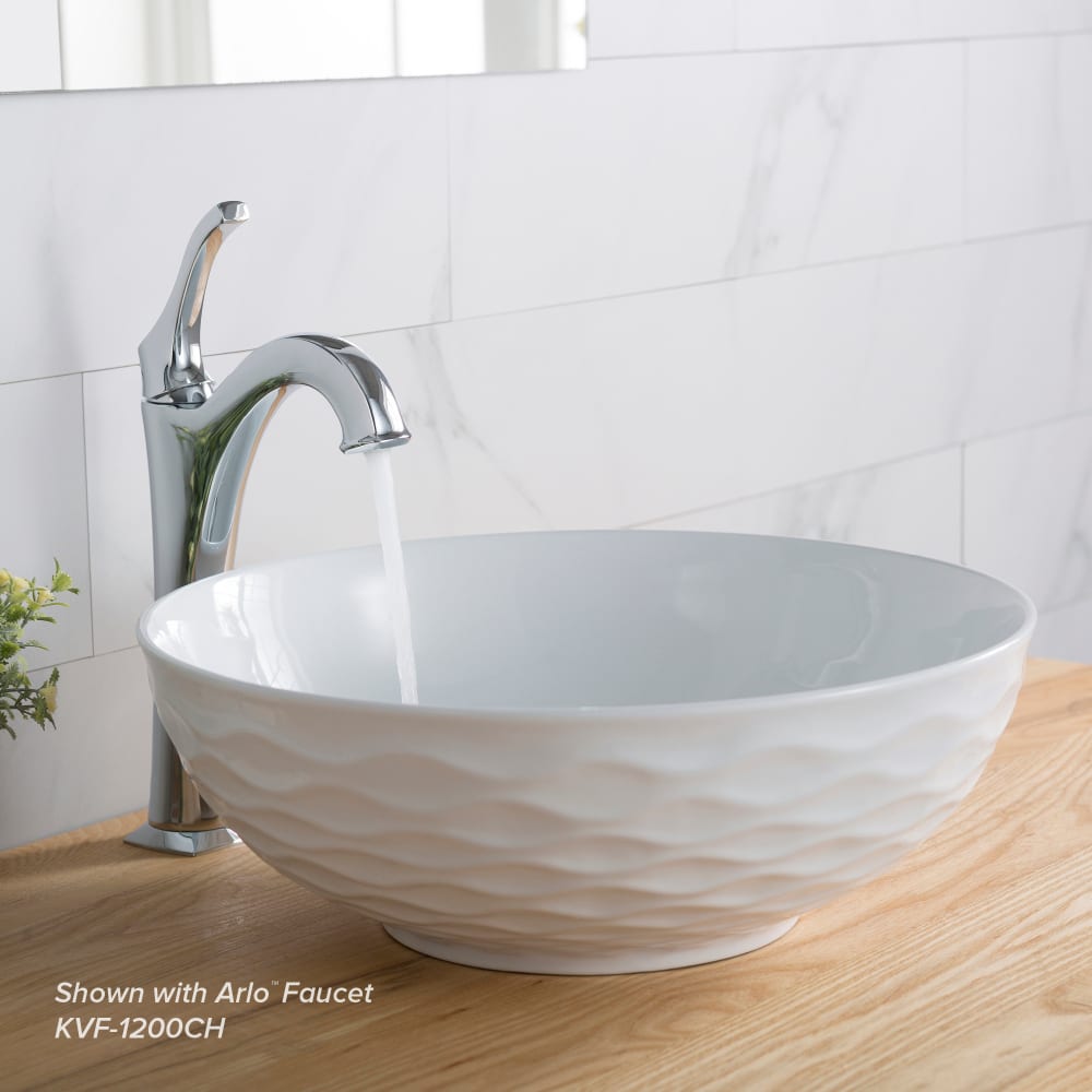 Kraus KCV200GWH 16 Inch Round Porcelain Ceramic Vessel Bathroom Sink with Ultra Slim Edges