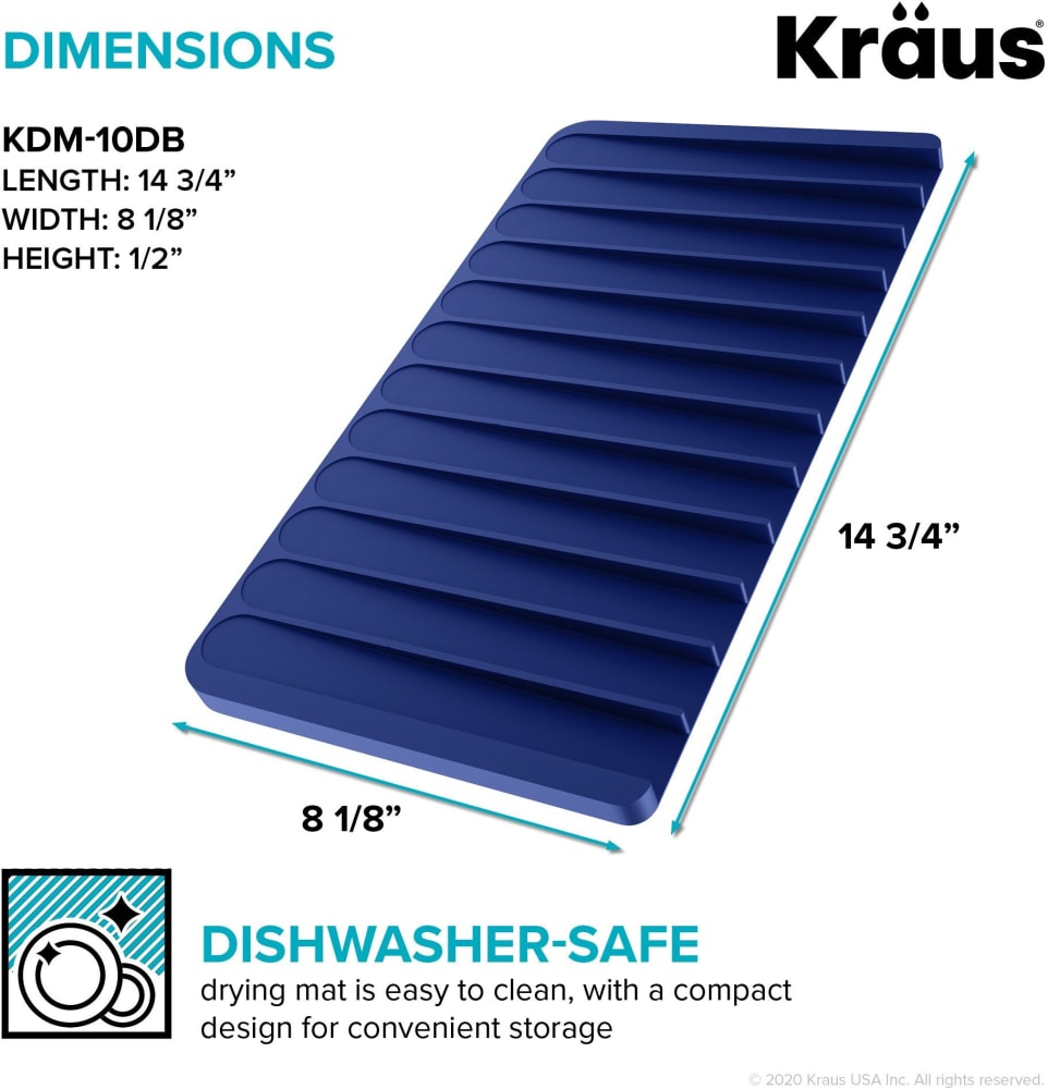 Kraus KDM-10DB Self-Draining Silicone Dish Drying Mat or Trivet for Kitchen Counter in Dark Blue