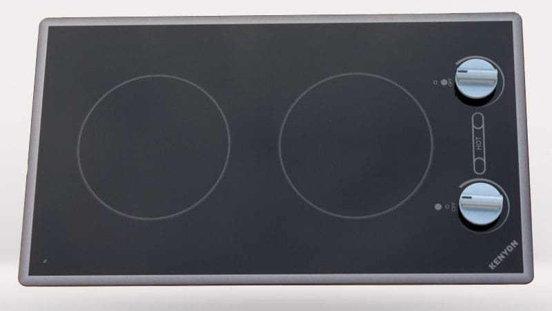 Kenyon 12 Inch Electric Cooktop with 2 Elements, Ceramic Glass Surface, Heat-Limiting Surface, 2400 Watt Burners, On/Hot Burner Indicator Lights, Push-To-Turn Knob ADA Compliant, and UL/C-UL Approved: 208V/15A