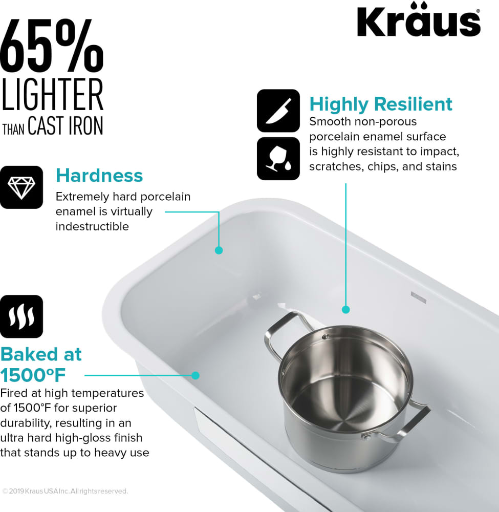 Kraus KEU-14WHITE Pintura 16 Gauge Undermount Single Bowl Enameled Stainless Steel Kitchen Sink, 31 2-inch, White - 1
