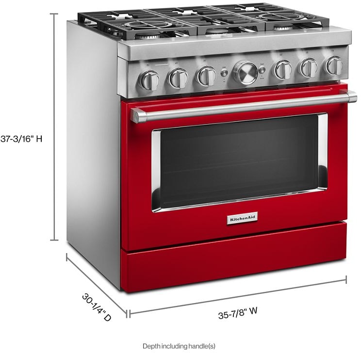 KitchenAid KFDC506JPA 36 Inch Freestanding Dual Fuel Smart Range with 6 Sealed Burners, 5.1 cu