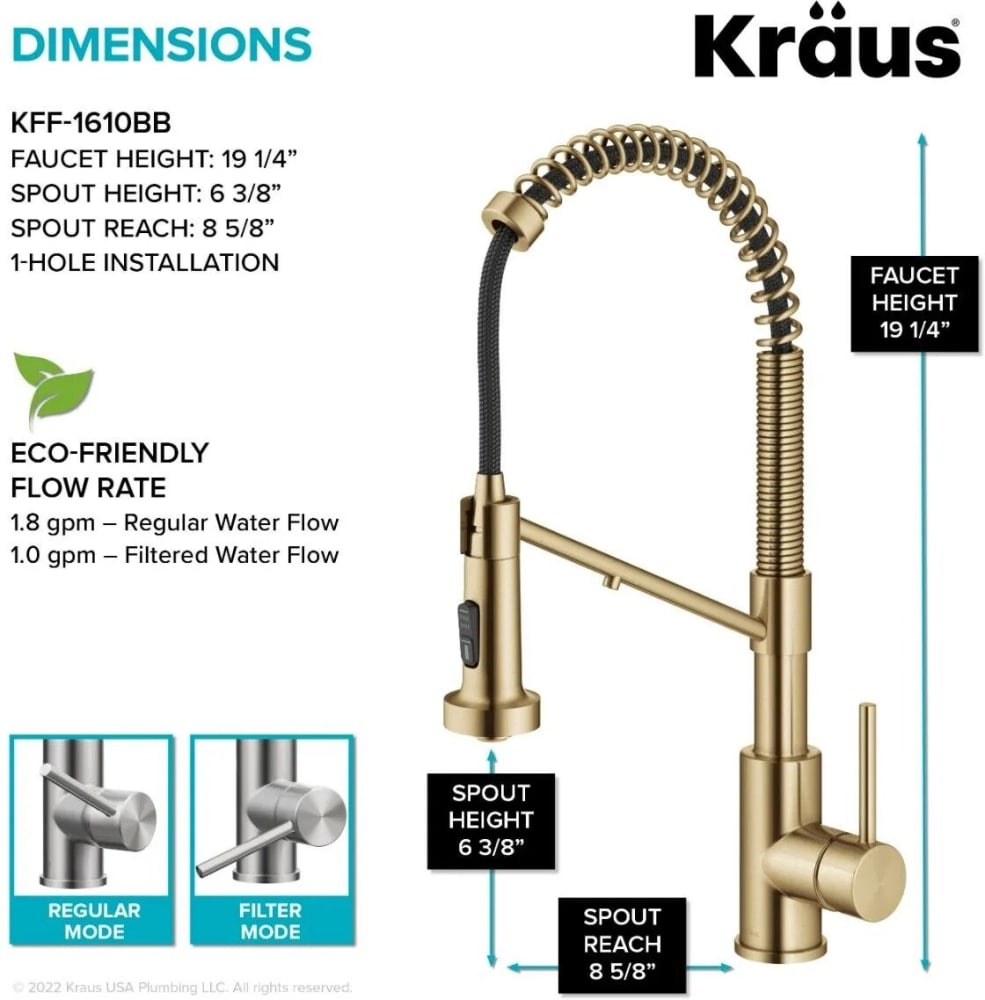 Kraus KFF1610BB Single Handle Commercial Pull-Down Kitchen Filter