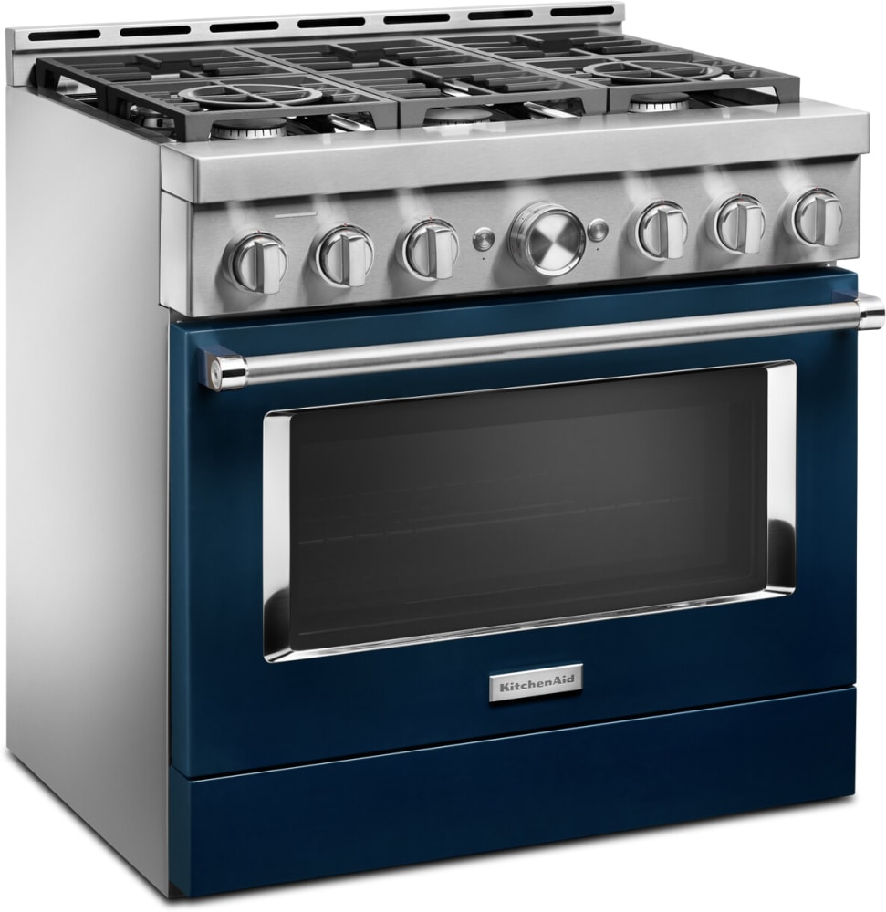KitchenAid KFGC506JIB 36 Inch Smart Commercial Style Gas Range with 6 Sealed Burners, 5.1 Cu. Ft