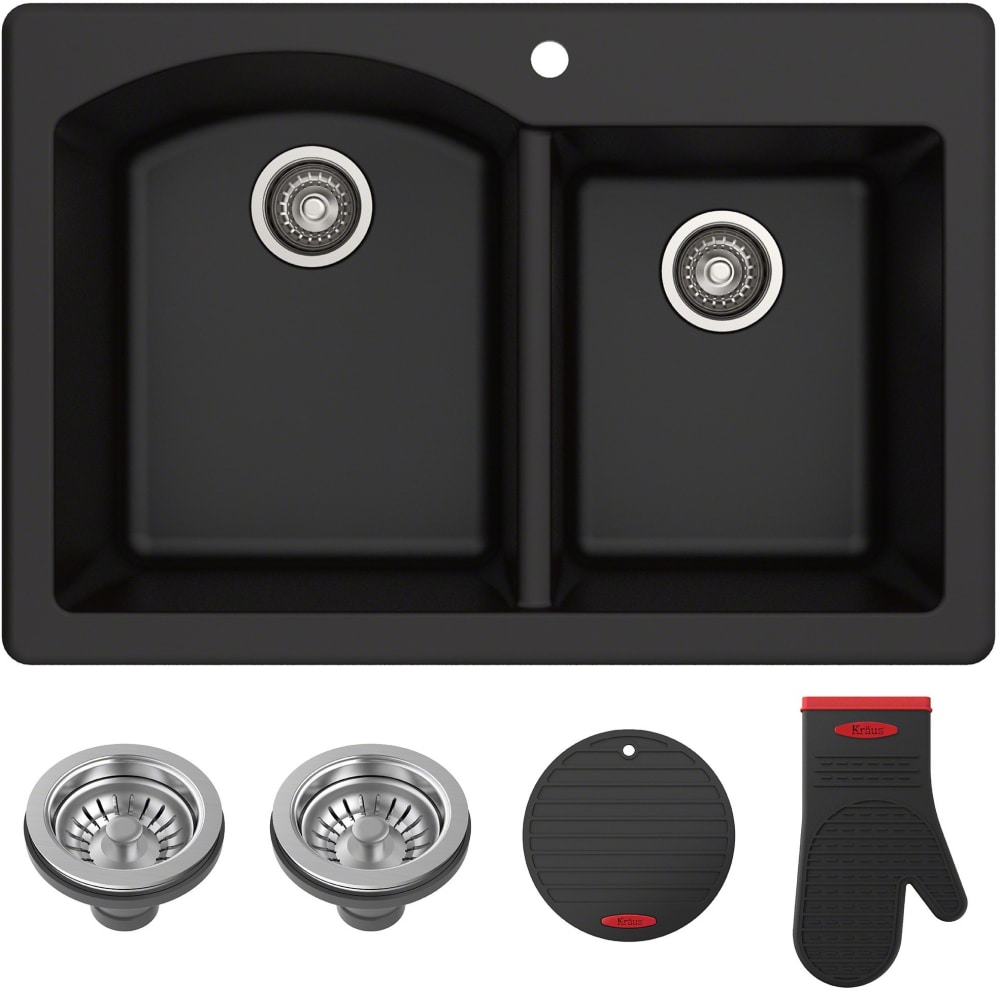 Kraus KGD50BLACK 33 Inch Dual Mount 60/40 Double Bowl Granite