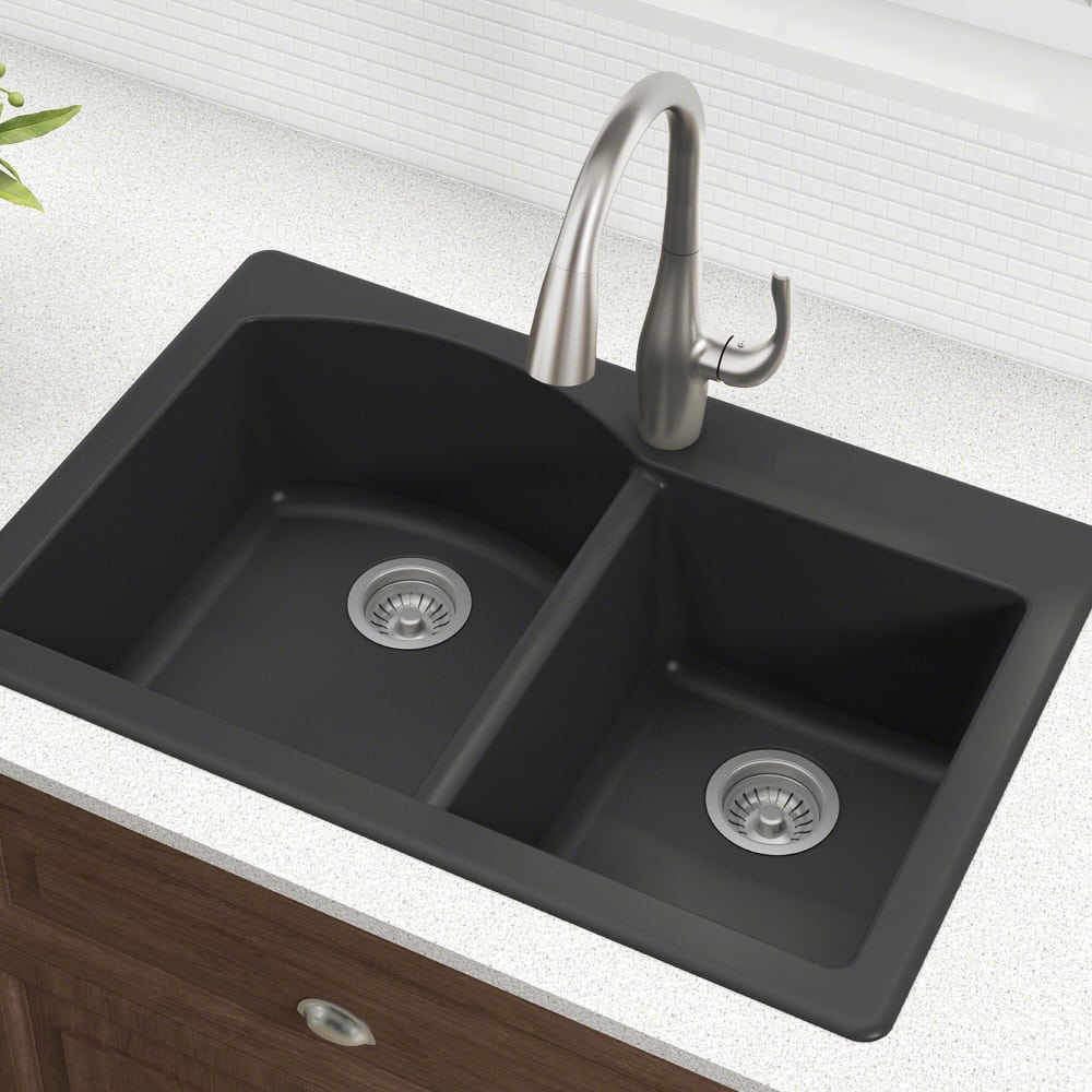 Kraus KGD50BLACK 33 Inch Dual Mount 60/40 Double Bowl Granite