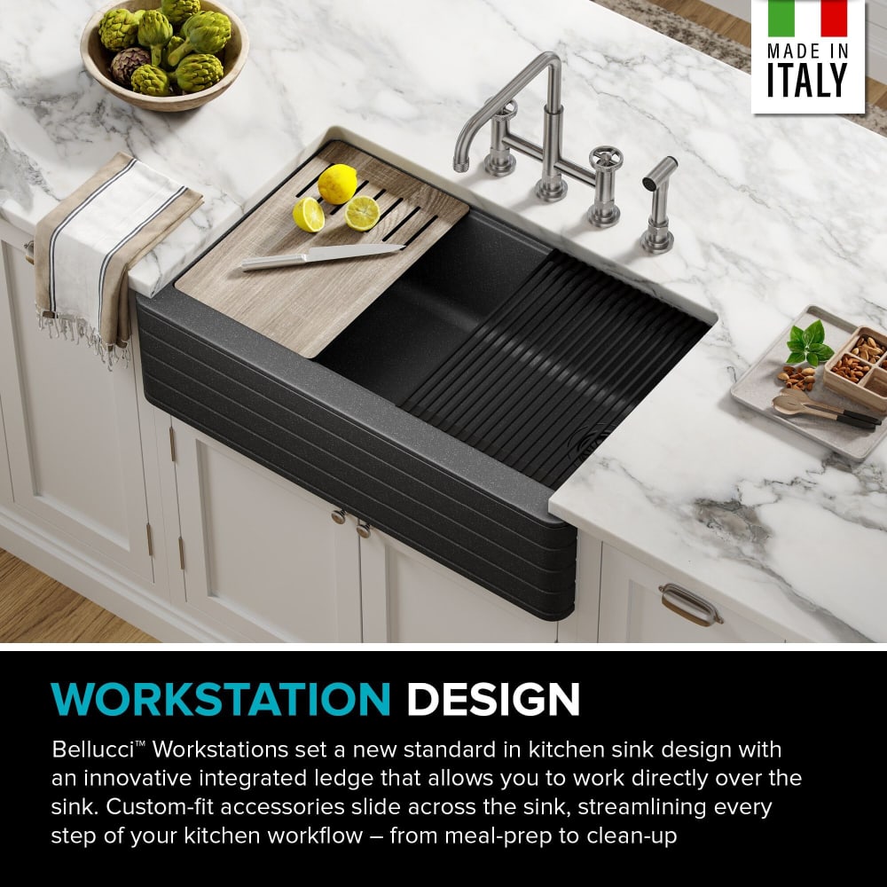 Kraus KGF1233MBL 33 Inch Single Bowl Farmhouse Apron Front Kitchen Sink  with Included Cutting Board, Naturally Hygienic Material, Advanced Granite  Composite, Stain Resistant, Fade-Resistant, Heat Safe, Easy to Clean, and  Lifetime Limited