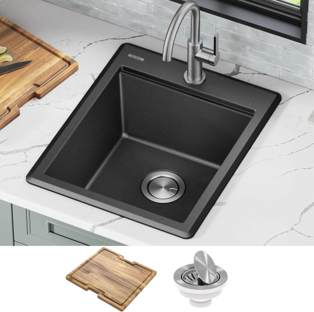 Kraus KGTW1218MBL 18 Inch Workstation Drop-In Top Mount Single