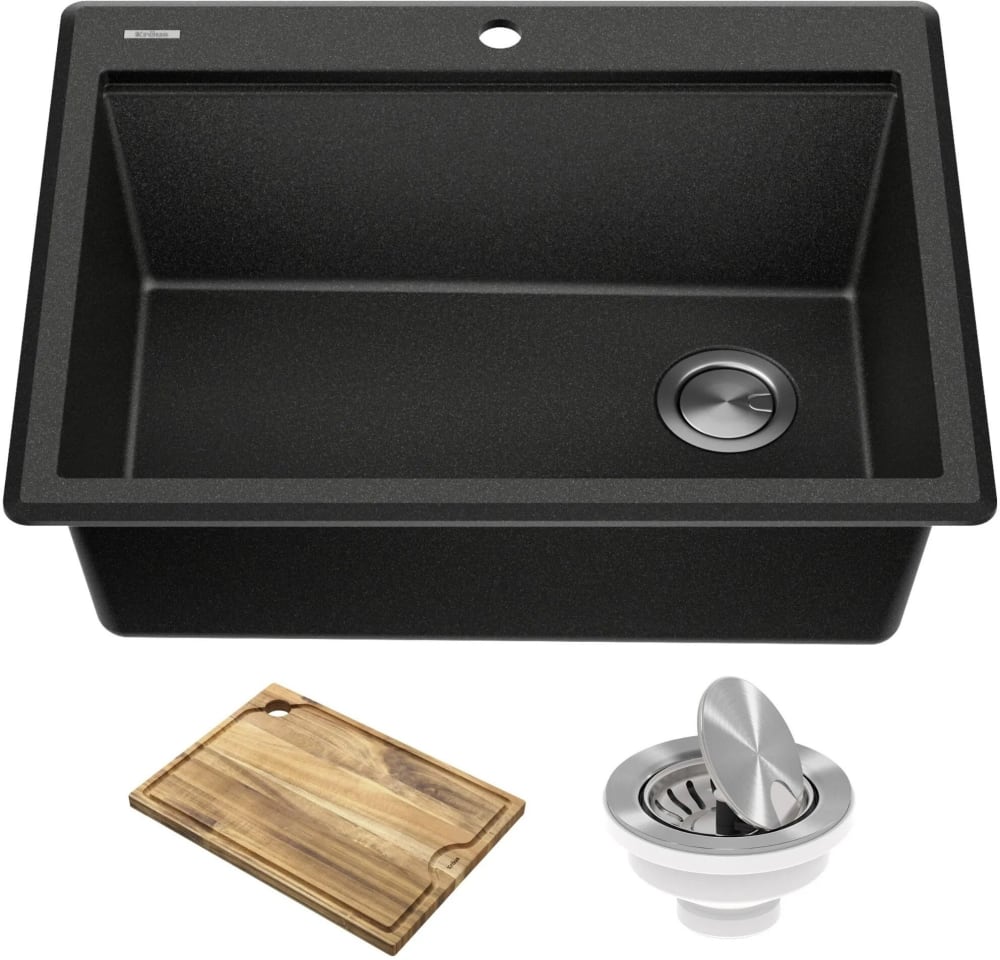 Kraus KGTW1228MBL 28 Inch Workstation Drop-In Top Mount Single Bowl Kitchen  Sink with Accessories, Easy-To-Clean-Surface, Rounded Corners, 