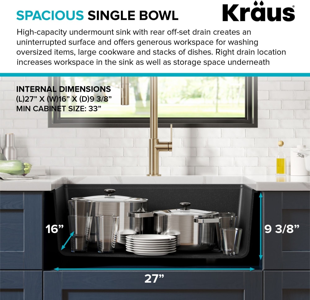 Kraus KGUW230MBL 30 Inch Single Bowl Undermount Kitchen Sink with  Accessories, Spacious Single Bowl, Roll-Up Dish Drying Rack, and Heavy-Duty  Cutting Board