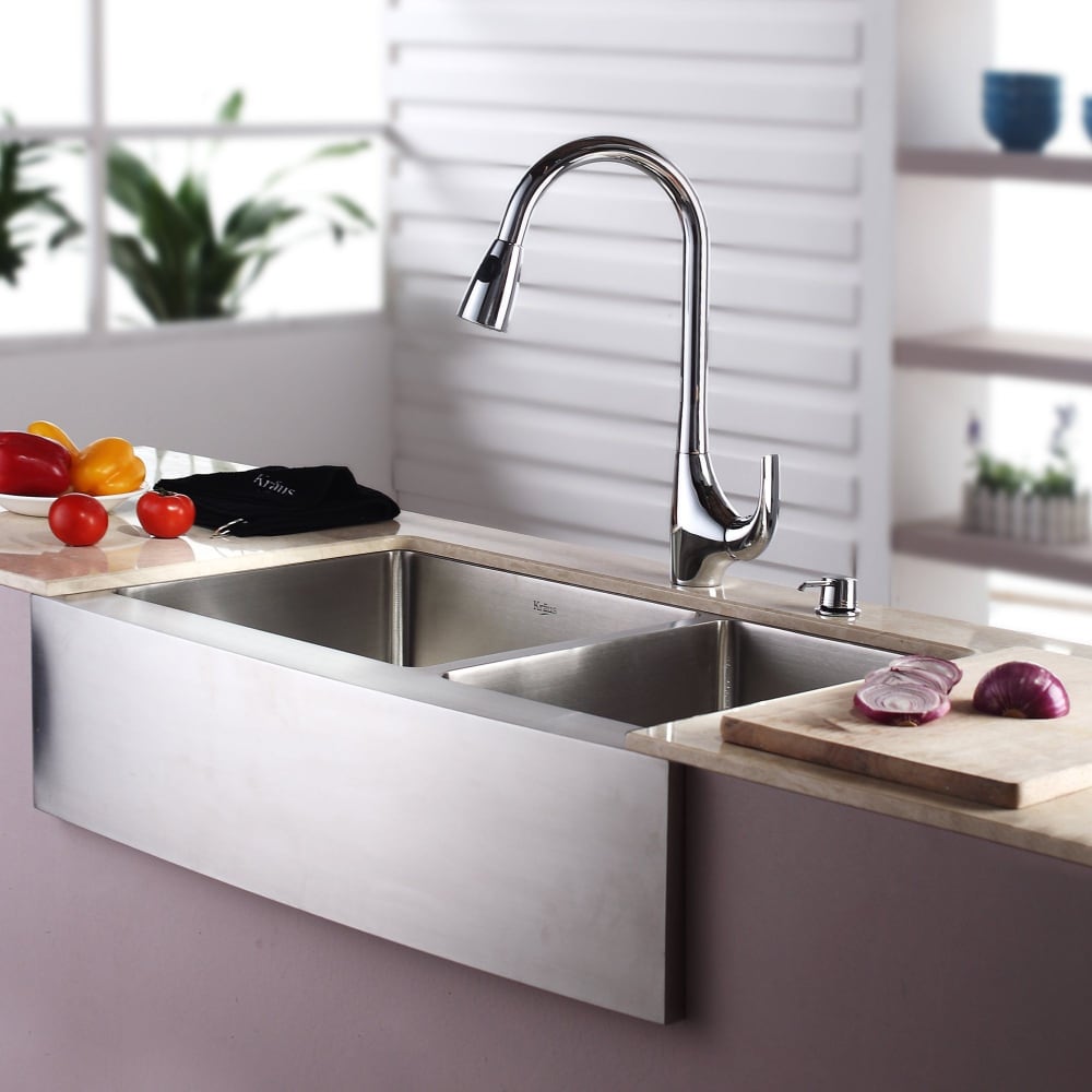 Kraus KHF20333KPF1621KSD30CH 33 Inch Farmhouse Double Bowl