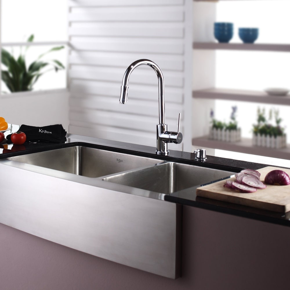 Kraus KHF20336KPF1622KSD30SN 36 Inch Farmhouse Double Bowl ...