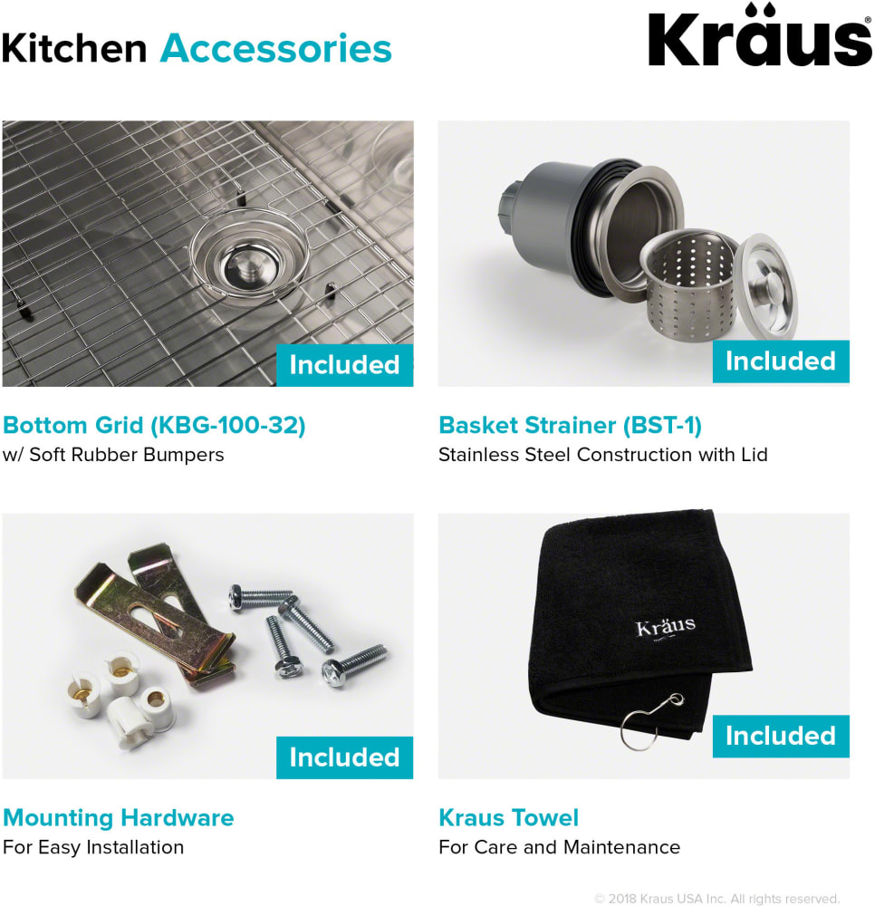 Kraus Khu10032 32 Inch Undermount Single Bowl Kitchen Sink With 16 Gauge Stainless Steel Noisedefend Technology And Scratch Resistant Finish