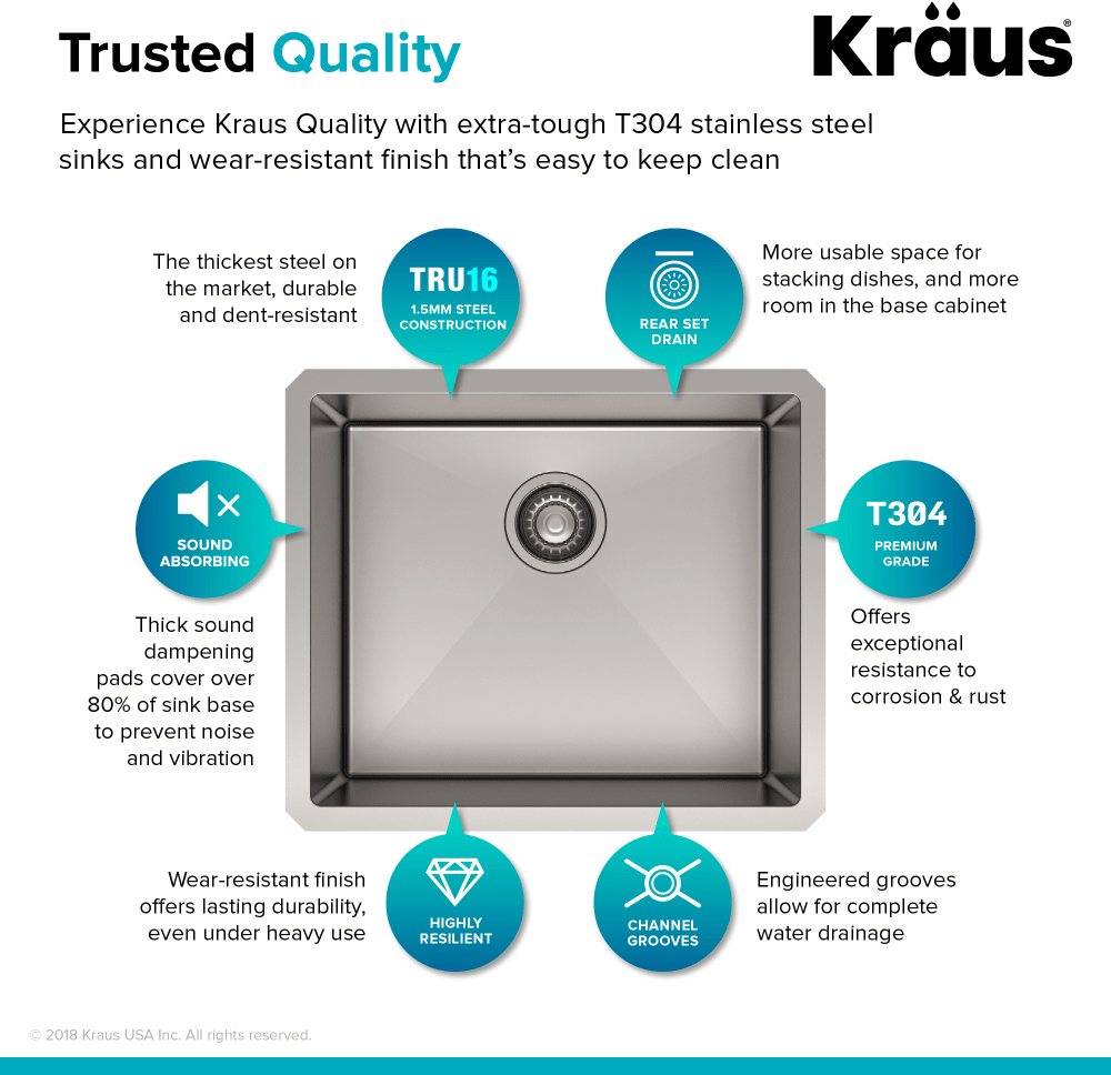 Kraus KHU10121 21 Inch Undermount Stainless Steel Kitchen Sink