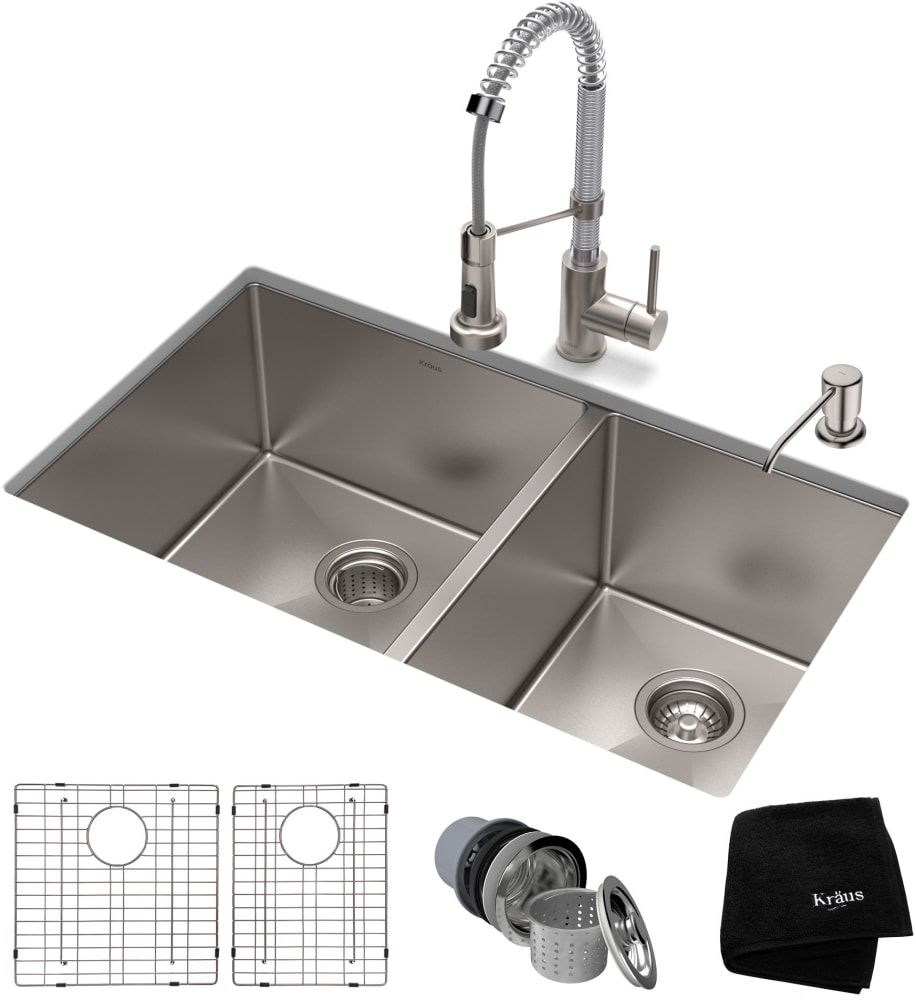 Kraus KHU10333161053SSCH 33 Inch Undermount Double Bowl Kitchen