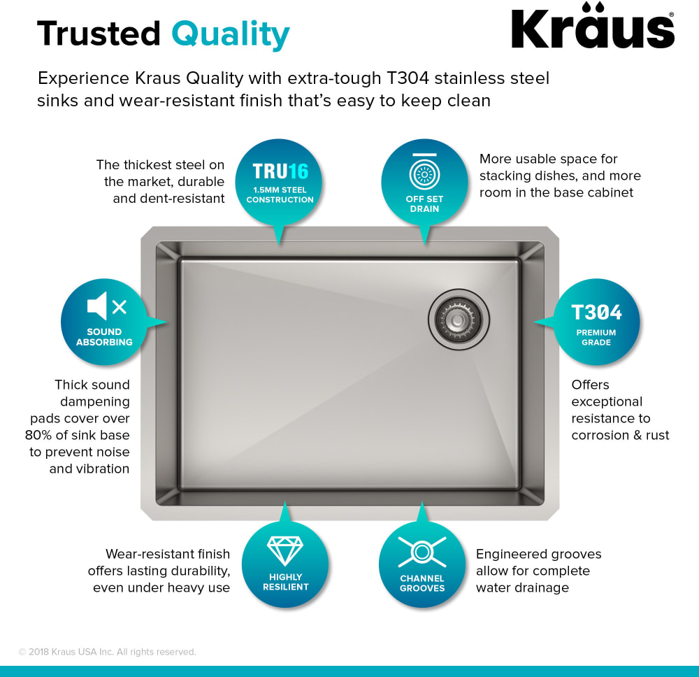 Kraus KHU11027 27 Inch Undermount Stainless Steel Kitchen Sink with