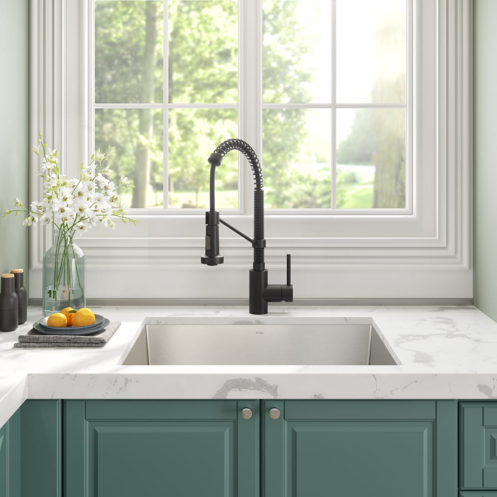 Kraus KHU24L161053MB 24 Inch Undermount Laundry Utility Sink with Commercial PullDown Faucet