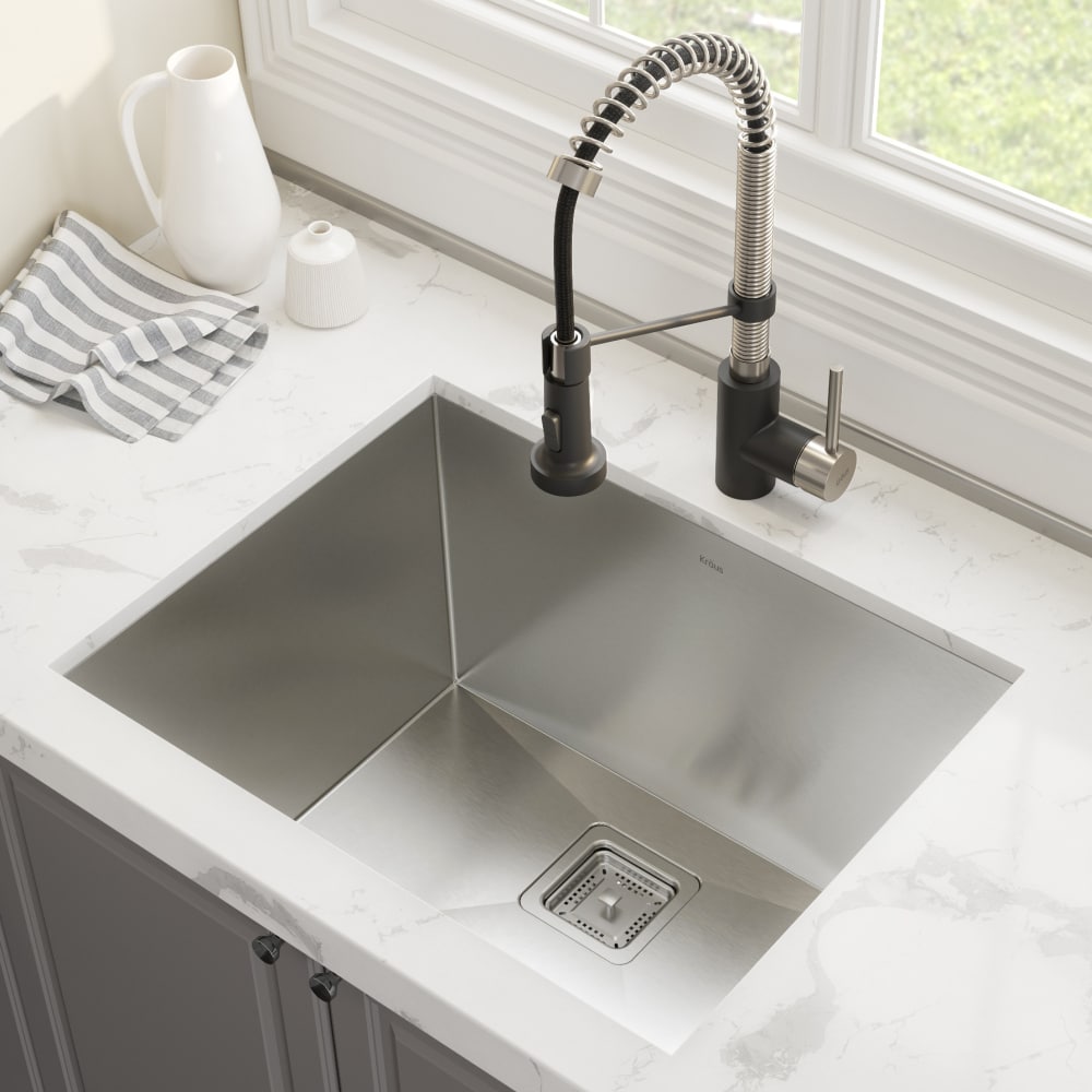 Kraus KHU24L161053SSMB 24 Inch Undermount Laundry Utility Sink with Commercial PullDown Faucet