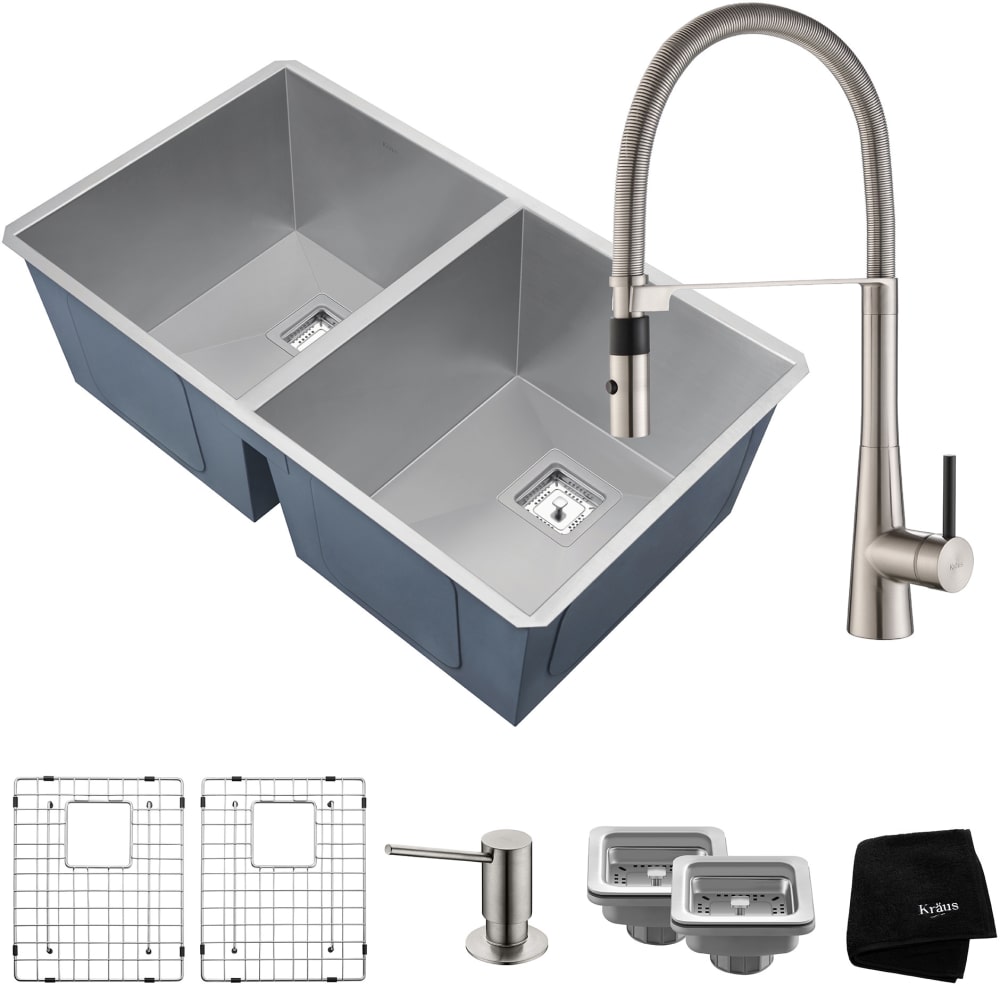 Kraus KHU322273041SS 31 Inch Double Bowl Kitchen Sink and ...