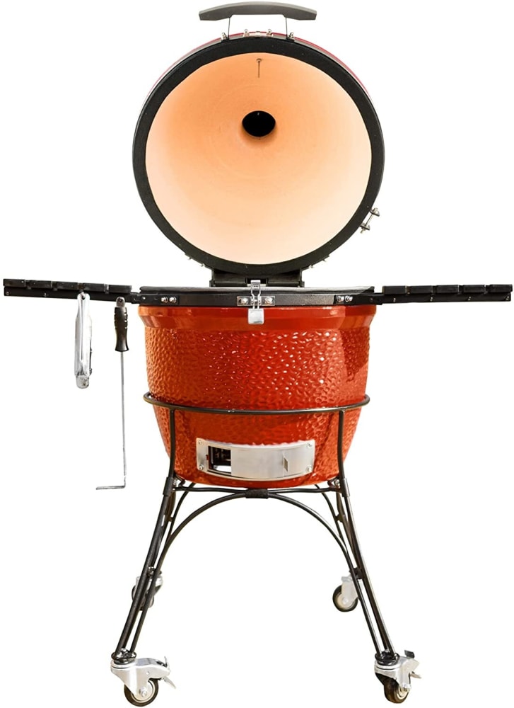 Kamado Joe KJ23RHC 18 Inch Freestanding Ceramic Charcoal Grill with 256 sq. in. Cooking Surface AMP FireBox Kontrol Tower Top Vent Air Lift Hinge Slide Out Ash Drawer and Thermometer With Cart