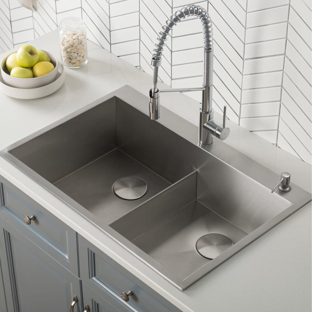 Kraus KP1TD33S2 33 Inch Drop-In Stainless Steel Double Bowl