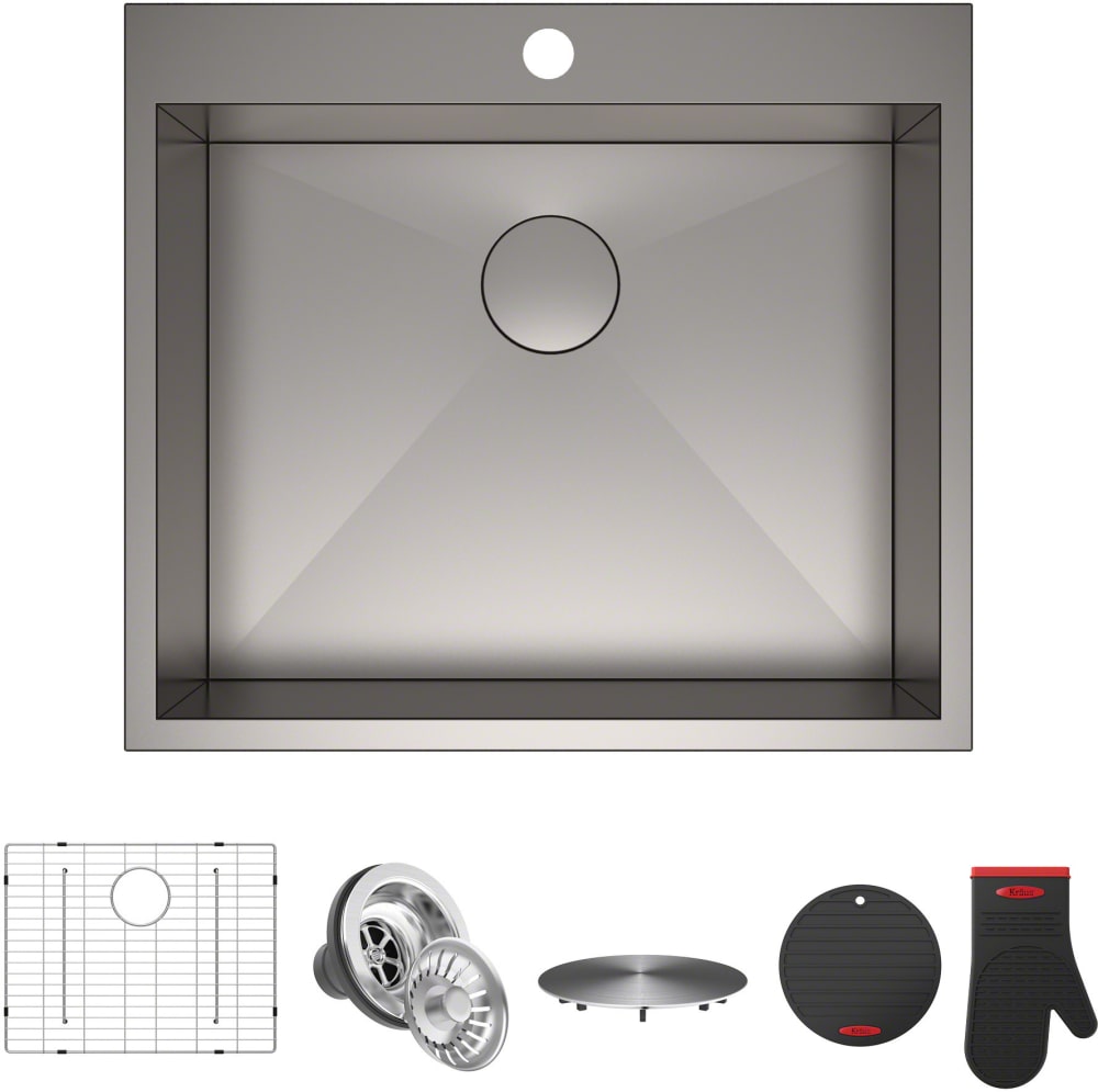 Kraus KP1TS25S1 25 Inch Zero-Radius Topmount Single Bowl Kitchen Kraus KP1TS25S1 25 Inch Zero-Radius Topmount Single Bowl Kitchen