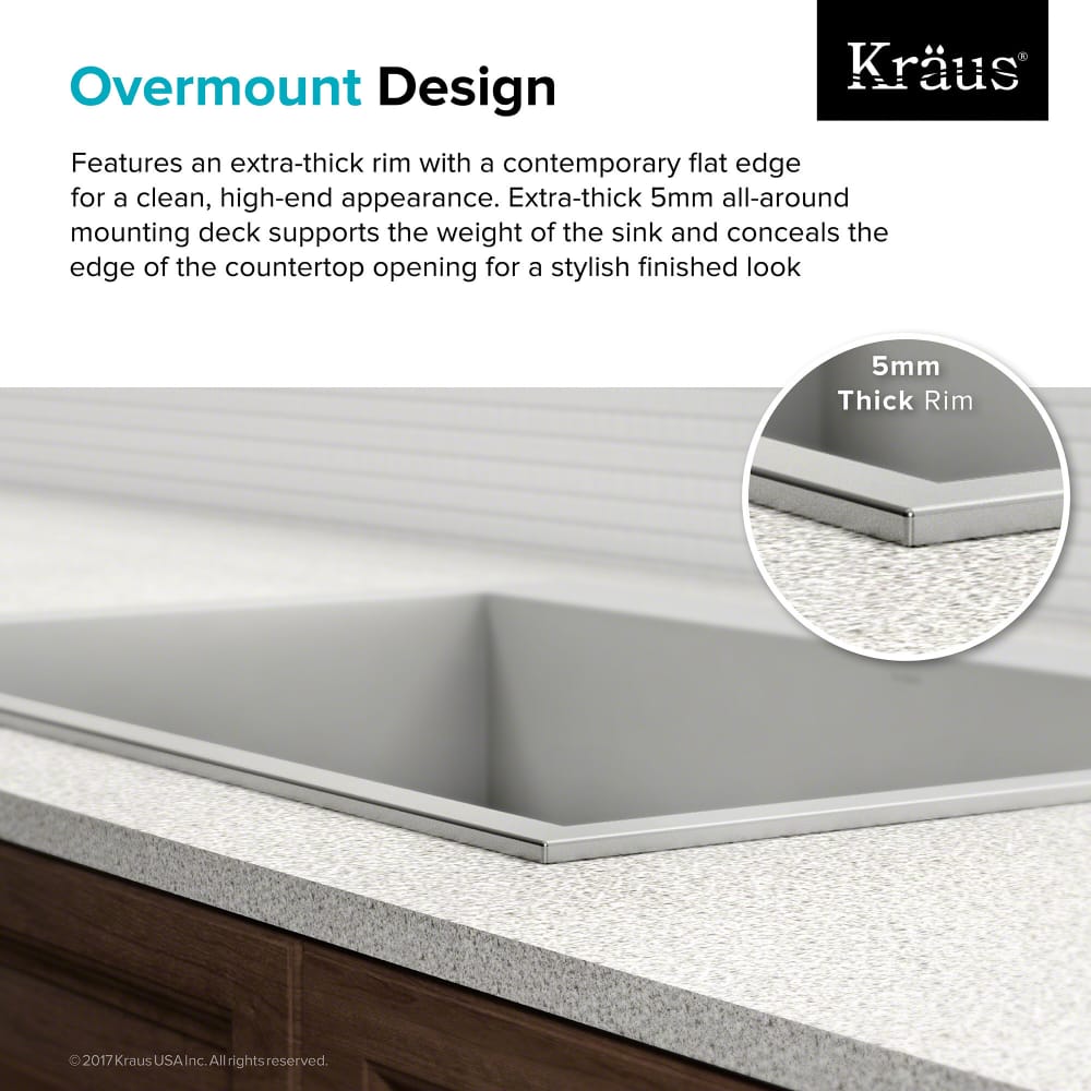 Kraus KP1TS25S1 25 Inch Zero-Radius Topmount Single Bowl Kitchen Kraus KP1TS25S1 25 Inch Zero-Radius Topmount Single Bowl Kitchen