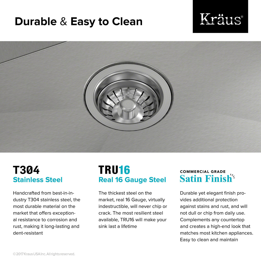 Kraus KP1TS33S2 33 Inch Zero-Radius Topmount Single Bowl Kitchen Sink with 16  Gauge Stainless Steel, NoiseDefend™ Technology and Durable and  Dent-Resistant: Two Pre-Drilled Holes