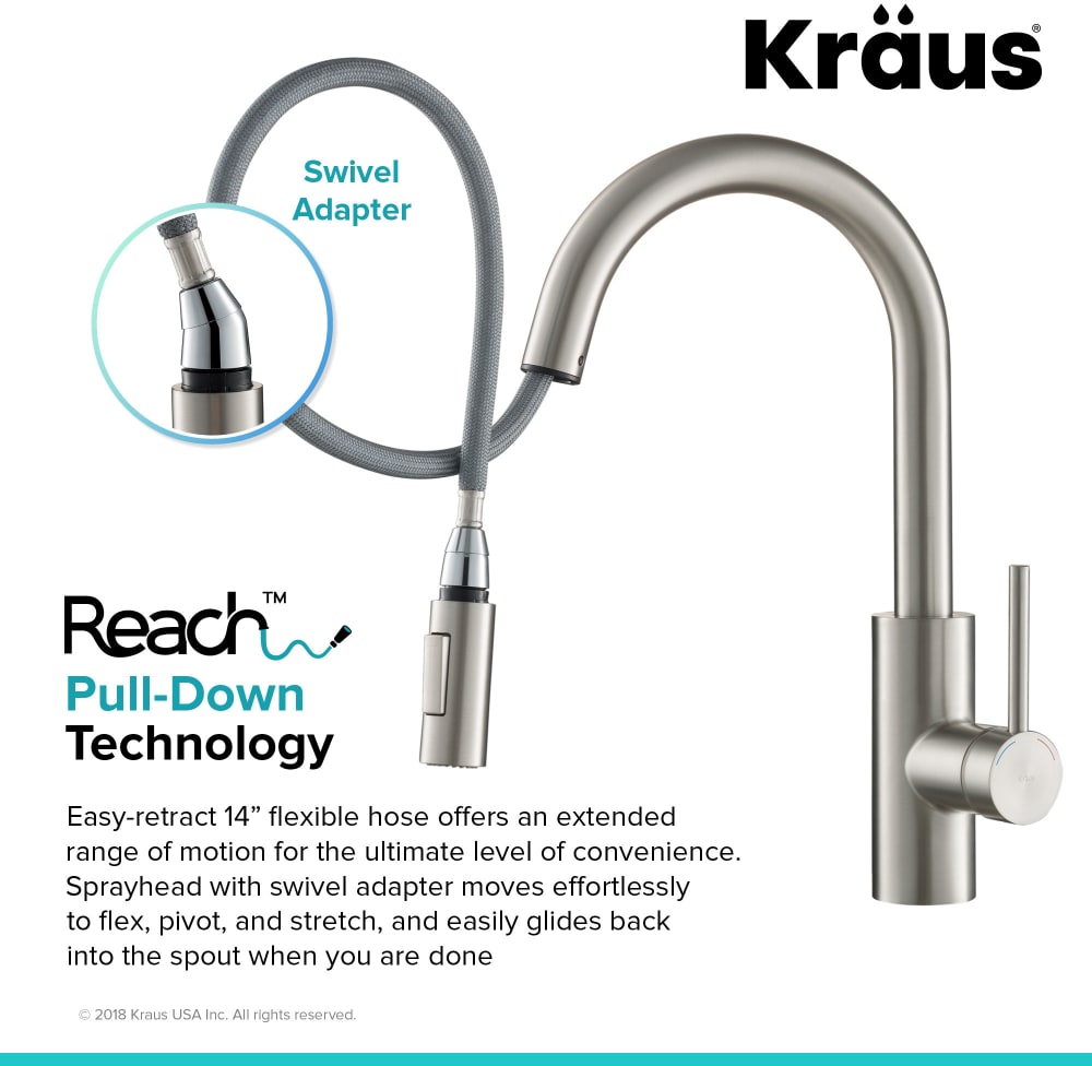Kraus Kpf2620sfs Single Handle Pull Down Kitchen Faucet With 8 11 16 Inch Spout Reach Dual Function Sprayer 360 Degree Swivel Secureconx Counterweight Retractable Neoperl Hose Quickdock Top Mount Installation And Ada Compliant Spot Free