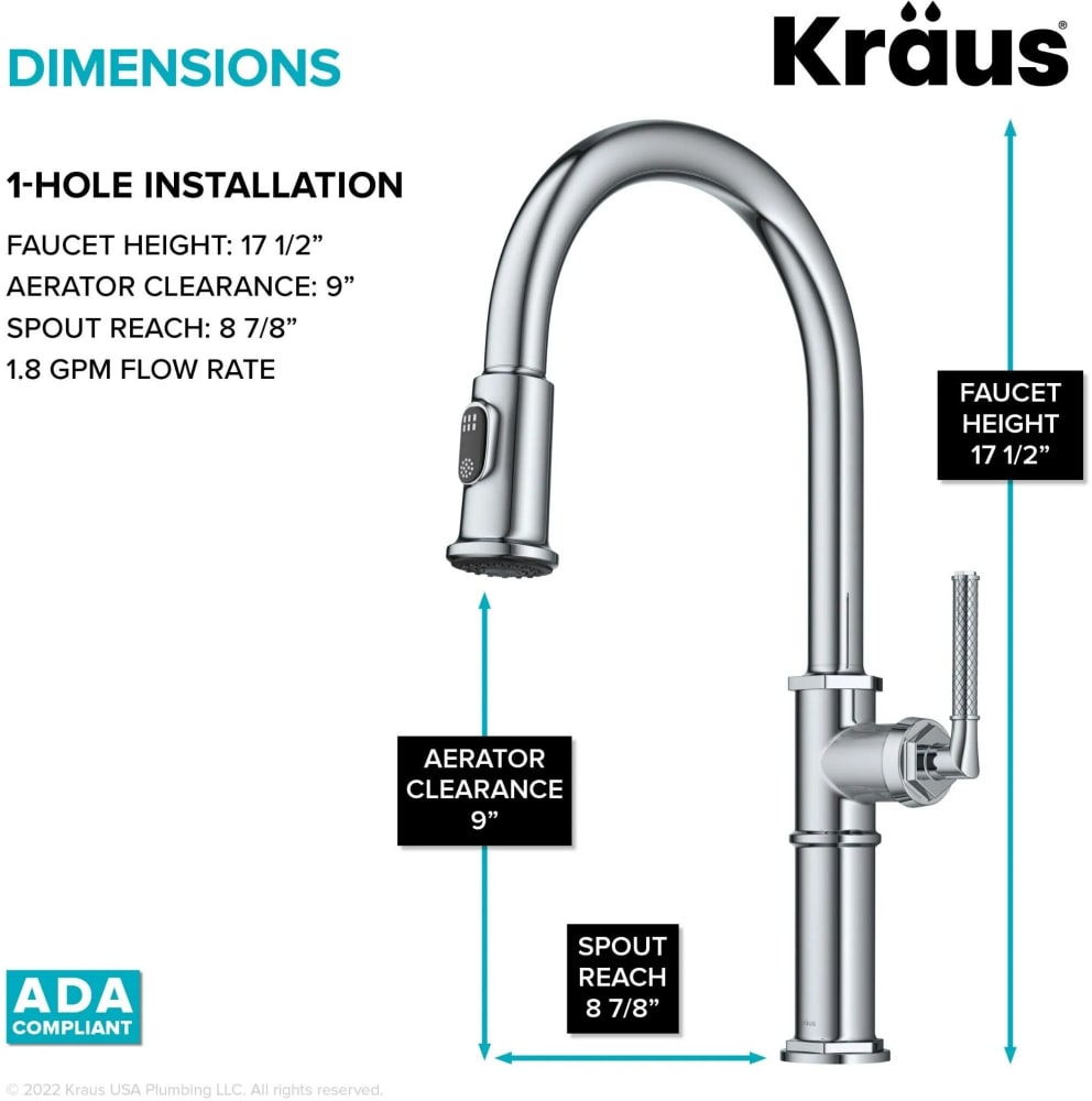 Kraus KPF4100CH Traditional Industrial Pull-Down Single Handle Kitchen ...